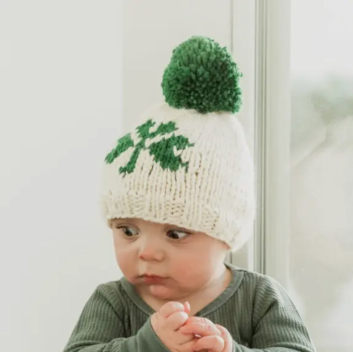 Shamrock St. Patrick’s Day Hand Knit Beanie Hat Baby & Kids
