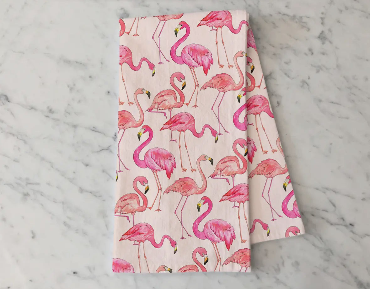 Pink Flamingo kitchen towel