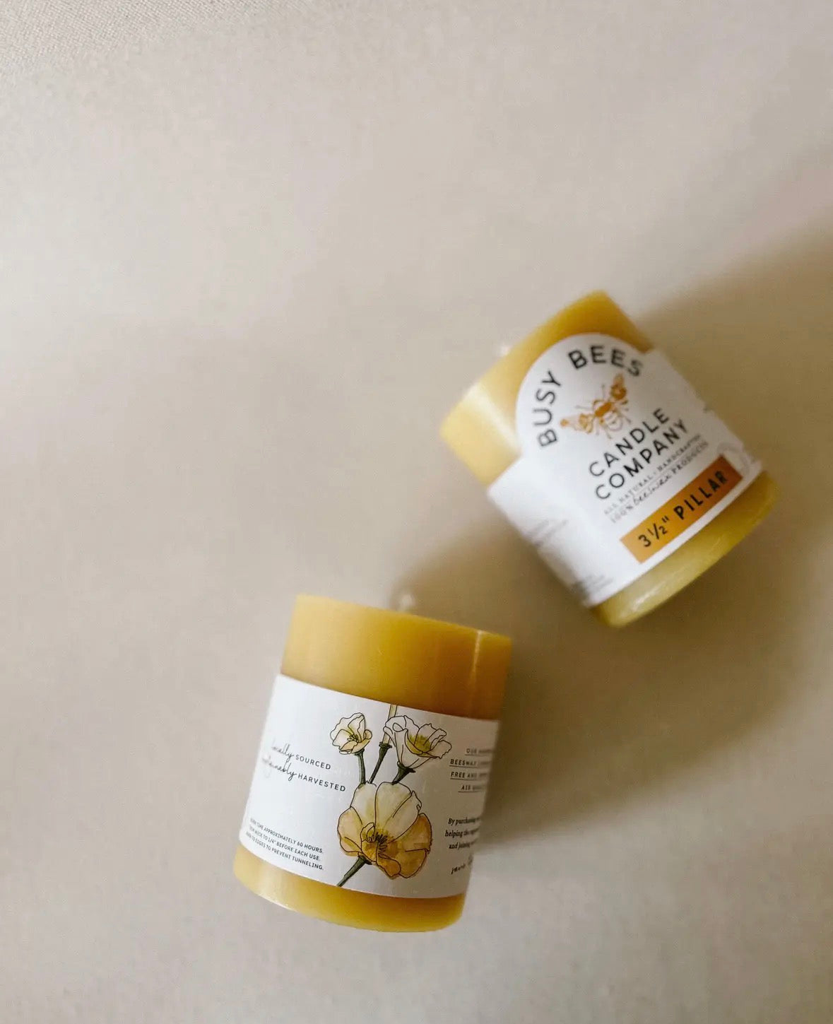 100% Pure Beeswax 3"x 3.5" Pillar Candle by Busy Bees