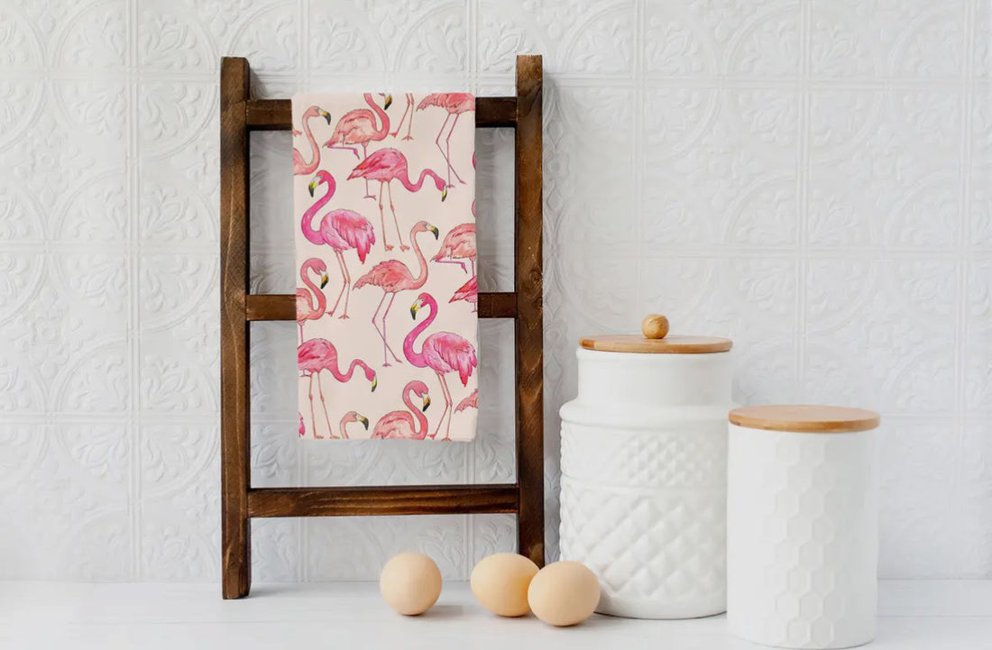 Pink Flamingo kitchen towel
