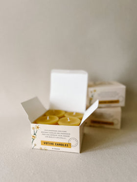Pure 100% Beeswax Votive Candles by Buzy Bees- 4 Pack