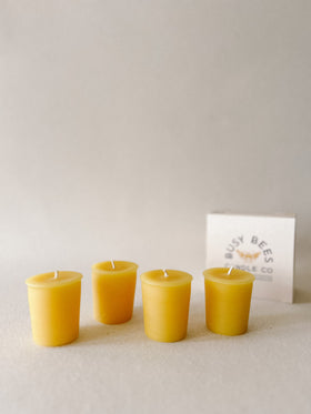 Pure 100% Beeswax Votive Candles by Buzy Bees- 4 Pack